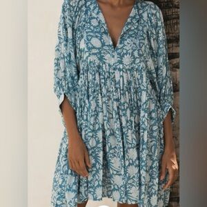 Daughters of India size M Blue Floral Tiered Maxi Dress like new